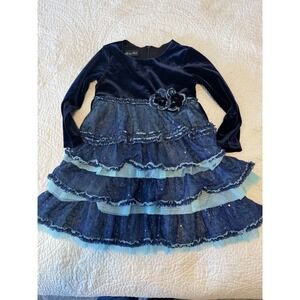 Isobella and Chloe Girls Navy Velour And‎ Sequin Embellished Dress Sze 3T